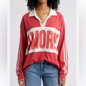 Daydreamer Amore Stripe Cotton Graphic Rugby Long Sleeve Pullover Size XL NWT